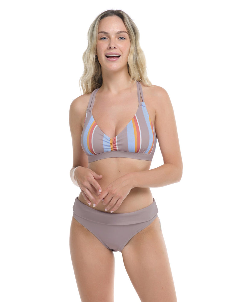 Sarah D, DD, E & F Cup Fixed Triangle Bikini Top - Smokey Taupe/Multicolor  – SKYE